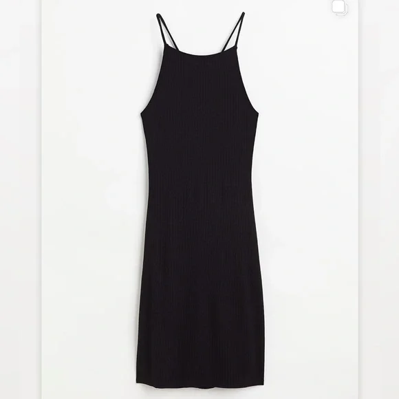 H&M Dresses Elegant Black Ribbed Spaghetti Strap Dress High